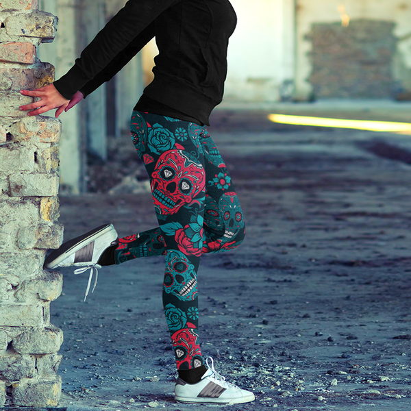 Red Sugar Skull Leggings