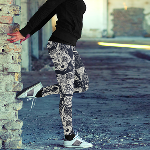 Sugar Skull Black and White Cats Leggings Yoga Pants