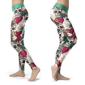 Red Hearts and Sugar Skull Leggings Yoga Pants