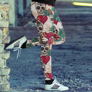 Red Hearts and Sugar Skull Leggings Yoga Pants