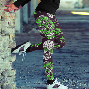 Sugar Skull Green and Purple Leggings Yoga Pants