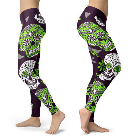 Image of Sugar Skull Leggings Green and Purple